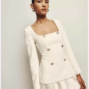 Reformation Ivory Colleen Boucle Long Sleeve Jacket